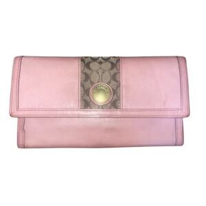 Vintage COACH Trifold Wallet Mauve Pink Leather and Canvas